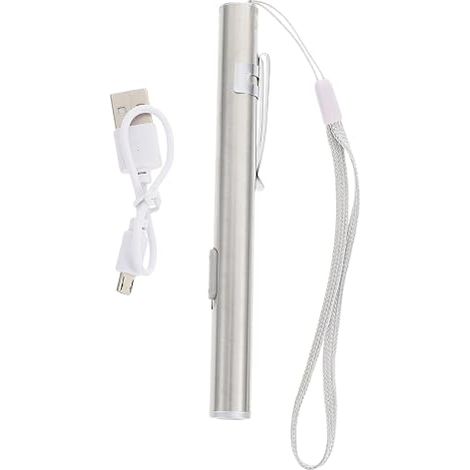 Lámpara médica LED recargable por USB OUNONA, linterna portátil de acero inoxidable para enfermeras con clip antideslizante para diagnóstico hospitalario, iluminación e inspección de ojos, oídos, nari (1/5)