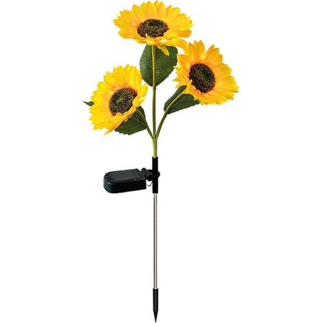 Juego de 3 luces solares con forma de girasol, con control de luz inteligente, resistentes al agua, para plantar en el jardín. (1/5)