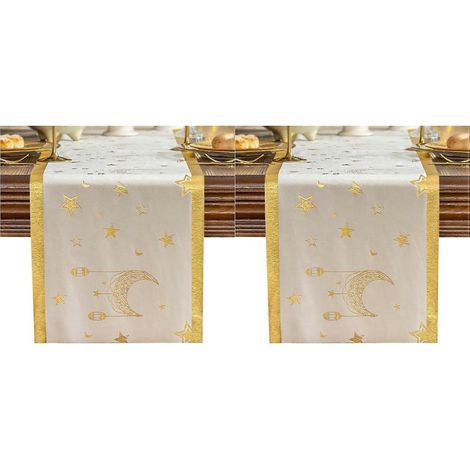 2 chemins de table Eid Al-Fitr Ramadan, motif lune, lanterne et étoiles, en velours, pour la décoration de table de la maison. (1/5)