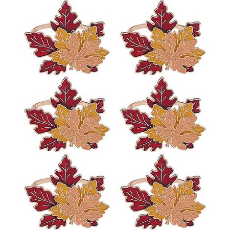 Set mit 6 Serviettenringen mit Ahornblattmuster, für die herbstliche Tischdekoration. (1/5)