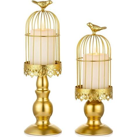 Vintage Birdcage Chandelier, Decorative Wedding Candlesticks for Wedding Tables, Shabby Chic Wrought Iron Carved Chandelier Ornaments for Christmas, Gold (1/5)