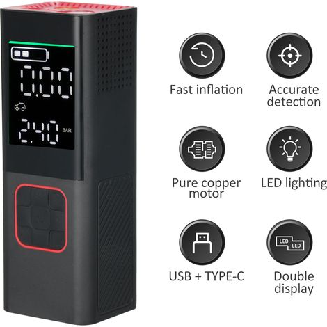 Inflador de neumáticos portátil, compresor de aire inalámbrico de 160 PSI, bomba de aire para neumáticos de coche, motocicleta, bicicleta y balones, batería recargable de 2600 mAh con pantalla LCD. (1/2)