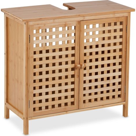 Mobile sottolavabo con 2 ante decorative uso ottimizzazione organizzazione bagno in bambù naturale 130012694