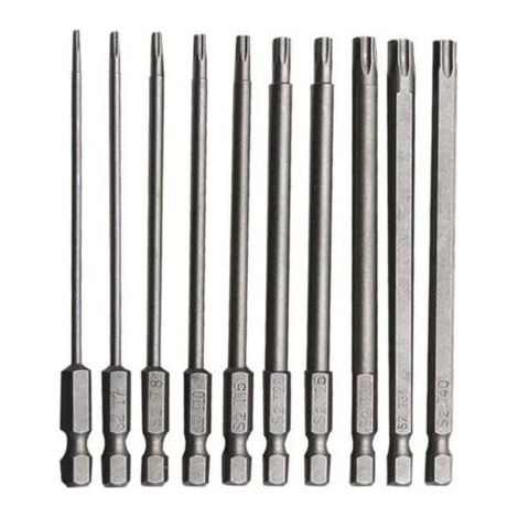 Jeu de 10 embouts Torx longs en acier allié au chrome-vanadium, 75 mm, antirouille, pour perceuses électriques, tournevis et outils d'entretien (1/5)