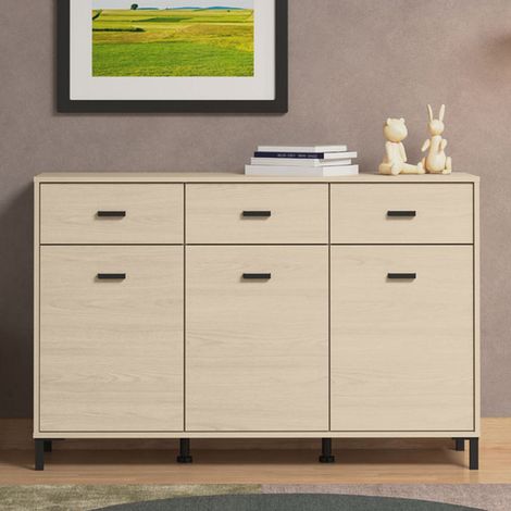 Credenza Quassolo, Madia 3 Cassetti, 3 Ripiani, Apertura Battente e Scorrevole, 138x40x90h cm Marrone Rovere (1/5)