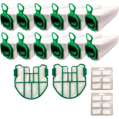 Kit sac aspirateur compatible pour Vorwerk Folletto VB100 FP100-12 sacs + 2 filtres moteur + 12 parfums (1/4)