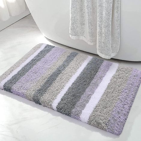 Tapis de bain en microfibre rayé pour salle de bain (violet-gris, 17" x 24") très épais, doux et hirsute, absorbant, lavable en machine, antidérapant pour baignoire (1/5)