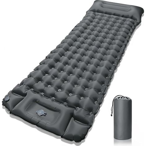 190x 60x 5cm Matelas de Camping,(Gris) Tapis de Lit Auto Gonflable avec Oreiller et Pompe à Pied intégrée Matelas de Camping Gonflable Portable et Compact pour Tente Trekking Plage (1/5)