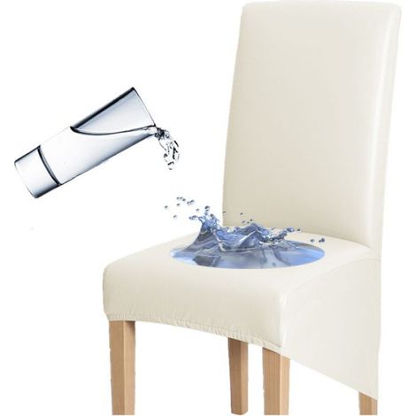 Housse Pour Chaise - Éco-Cuir Crème - Hauteur Dossier 60 À 75 Cm - XXL - 1 Pièce (1/5)