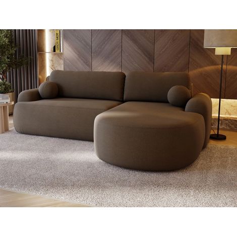 Canapé D'angle Convertible Méridienne Droite Aurio Tissu Velours Marron (1/5)