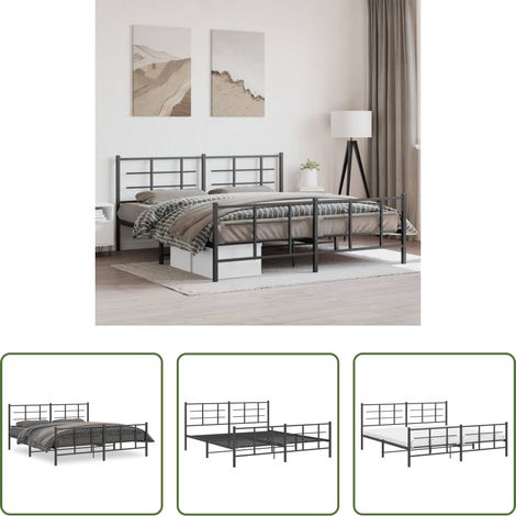 vidaXL Lit avec tête et pied - Cadre de lit métal sans matelas avec pied de lit noir 183x213cm (1/5)
