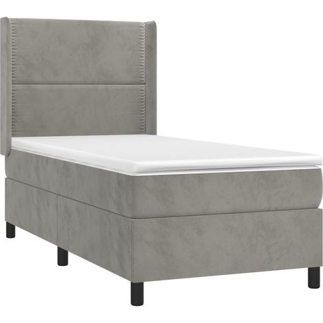 Cadre de lit LED avec sommier tête de lit matelas surmatelas 100x200 cm tissu velours gris clair TDL0207909