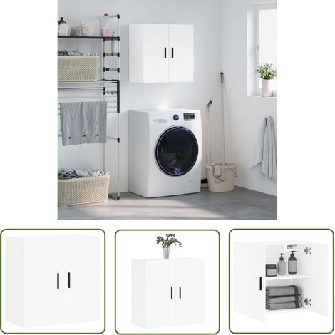 The Living Store Armoire murale blanc 60x31x60 cm bois d'ingénierie - Armoire Murale - Meuble Mural - Rangement Mural - Placard Suspendu - Étagère Murale (1/5)