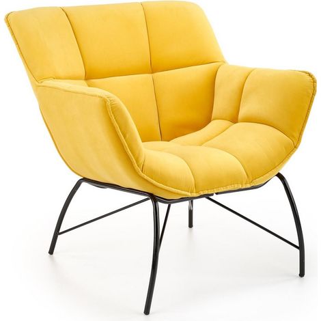 Fauteuil contemporain en velours jaune avec pieds design en métal noir BRIAC (1/5)