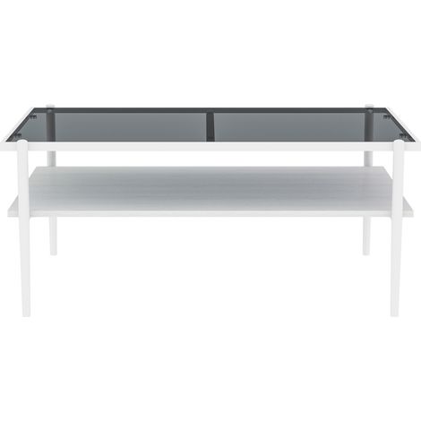 Table Basse Rectangulaire Salon Verre Trempé et MDF Pieds Métal Gris et Blanc 97,5x61,5x45 cm (1/5)