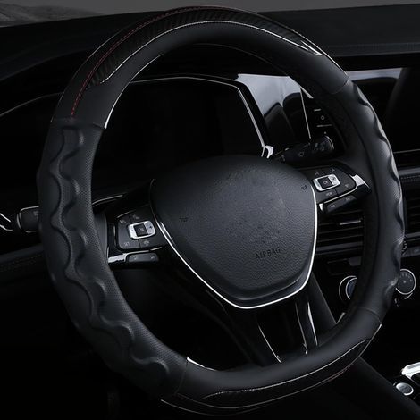 Housse de volant en cuir microfibre antidérapante et respirante, compatible avec la plupart des voitures, noire, en forme de D. (1/5)