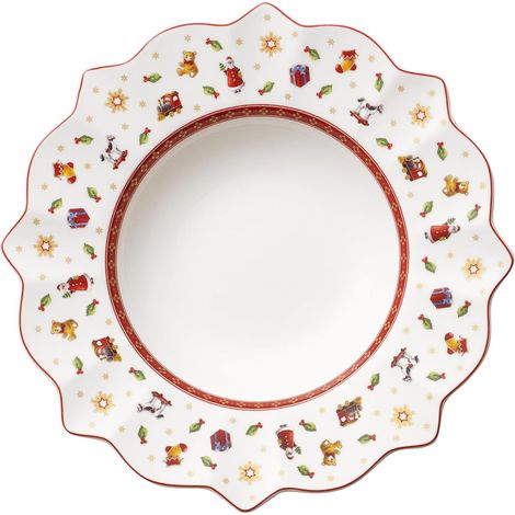 Assiette Creuse 26 cm - Porcelaine Premium Blanc Rouge - Résistante Chocs Micro-ondes - Service Table Fêtes Quotidien (1/5)
