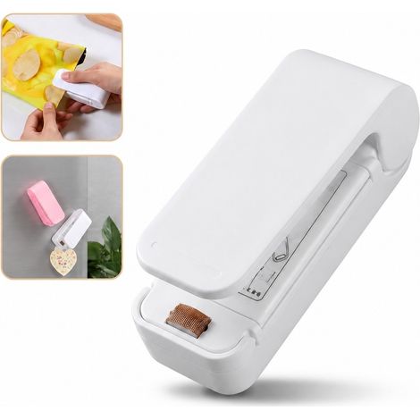Mini Soudeuse de Sachets Manuelle Portable, Seelleur a Rouleau pour Aliments Snacks et Conservation Anti-Humidite, Blanc 9 x 3.5 x 3.3 cm (1/5)