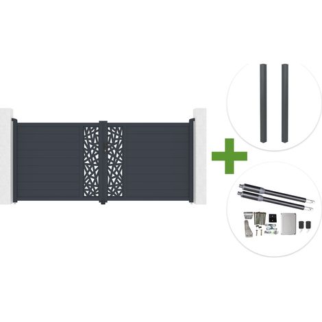 Portail battant 3,5m RUIVO H.160cm aluminium gris + 2 poteaux + motorisation Ranger B150 (1/5)