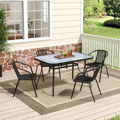 Rectangular Garden Tempered Glass Wood Grain Coffee Table with Four chairs (1/5)