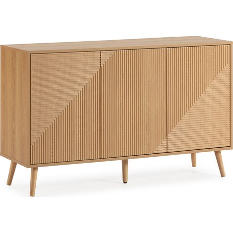 Vs Venta-Stock – Buffet Telmo 3 portes chêne – Longueur 120 cm – Hauteur 76 cm – Mélamine et pieds en bois de pin – Design scandinave élégant