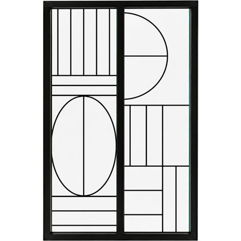 Verrière atelier intérieure aluminium noir 2 vitrages 69 x 117 cm - Décor art déco - Ovaline - noir et transparent - Verre trempé (1/5)
