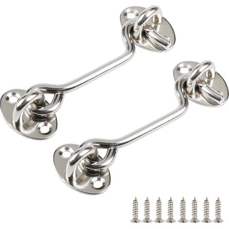 Crochet de verrouillage, 2 crochets de portail en acier inoxydable, crochet de porte métallique avec vis extérieures, verrou de portail robuste pour fenêtre, jardin, porte de placard, garage, 10,5 cm,