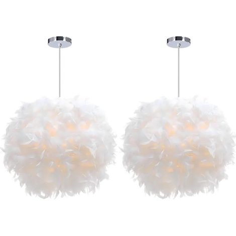 2x Suspension Luminaire Moderne en Plume Blanc,30cm Lustre Plume E27 Éclairage de Plafond Moderne Lampe Suspension Luminaire (1/5)