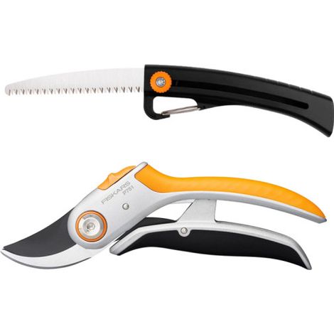 Pack FISKARS Gartenschere mit scharfer Klinge - Power Lever - P751 - 24mm - Gartensäge SW16 - Solid - 12cm