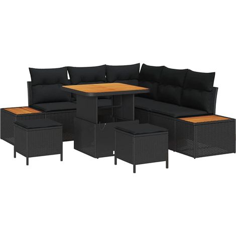 Set Divano da Giardino 8 pz 7-Numero di posti Nero Poly Rattan vidaXL (1/5)