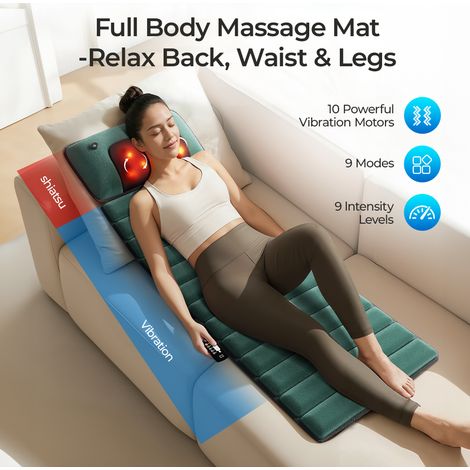Coussin Massage Électrique Multi Fonctions Corps Complet (Jambes Exclues) Mousse Mémoire 155×50×3cm Épaules Cou Dos Hanches Chauffant Thérapie Chaude (1/5)
