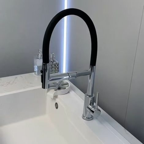 Cross-border trade kitchen faucet, universal telescopic rotating sink/vegetable basin, high-pressure pull-out hot and cold water faucet - Flyrain magnetic universal electroplated model