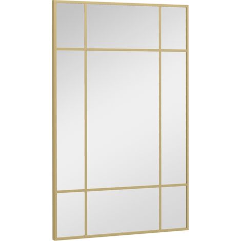 Miroir mural style fenêtre, fixation verticale et horizontale, 90 x 60 cm, doré (1/5)