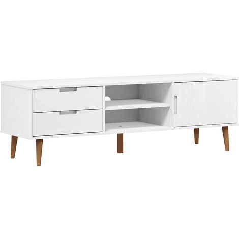 Meuble TV, Étagère TV, Meuble de Salon, Moderne MOLDE Blanc 158x40x49 cm Bois de pin massif OIB7123E (1/4)