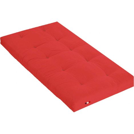 Matelas futon coton et fibres recyclés fabriqué en France Couleur Rouge 90 x 190 cm