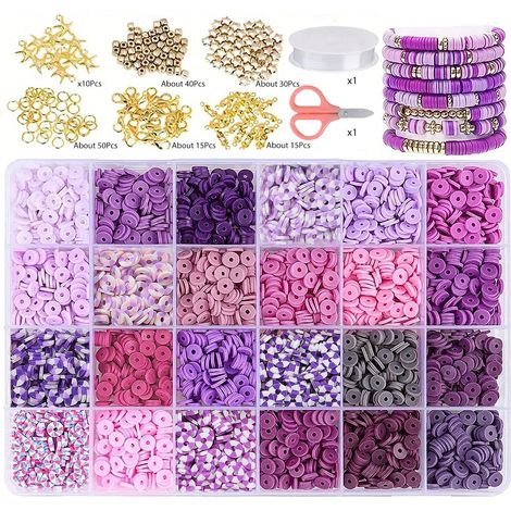 Perles d'argile, 4960 perles d'espacement rondes plates, pour la fabrication de bracelets et de boucles d'oreilles, kit de création DIY, cadeau de Noël (24 couleurs, 6 mm) (1/5)