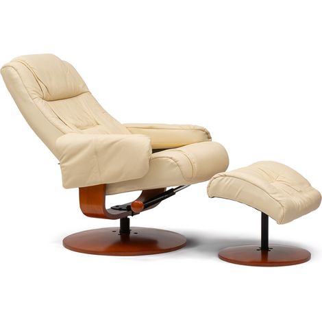 Sillón de relax Kemi 7232 con otomana reclinable estructura madera piel color beige
