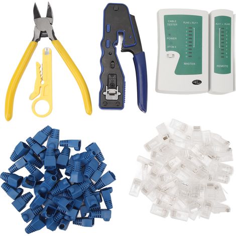 Testeur de câbles réseau, pince à sertir RJ45, kit d'outils de sertissage et de dénudage de fils avec 50 connecteurs traversants (1/5)