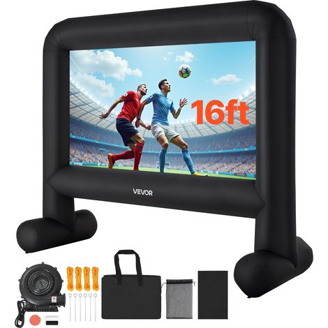 VEVOR Ecran de Projection Gonflable Diagonale de 488 cm, Format 16:9, 600D, Lavable, avec Sac de Rangement Portable, Installation Facile, pour Exterieur, Cinema Maison, Soiree a Theme, Piscine