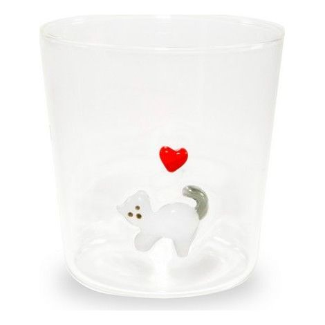 WD LifeStyle Bicchiere Vetro Borosilicato Cc 250 ml Decoro Gatto (1/2)