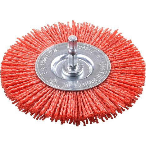 Brosse à disque, grossière, nylon abrasif, Ø 100 mm pour le bois, le métal et les métaux non ferreux, brosse en nylon pour perceuse, y compris tige hexagonale E6.3, pour poncer, structurer (1/5)