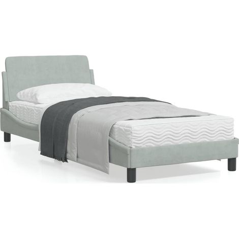 Cadre de lit avec tête de lit Gris clair 90x190 Velours (1/5)