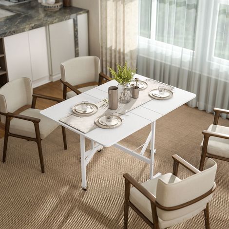Table Pliante Manger Personnes Roues Ailes Pliantes Cuisine Mobilier Intérieur Blanche 120x80x73cm (1/5)