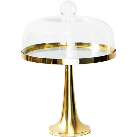 Présentoir à gâteau sur pied doré avec cloche en verre transparent 30 x 30 x 44 cm - PANGIVO (1/2)