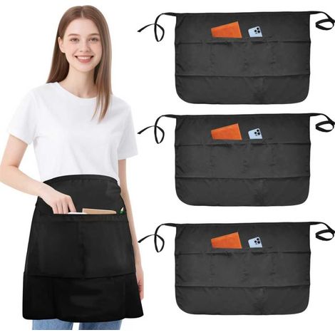 3er-Pack wasserdichte Küchenschürzen, schwarze Schürze 86 × 55 cm, verstellbar mit Tasche, Arbeitsschürze, Catering-Schürze, strapazierfähig, Unisex, Servierschürze für Damen und Herren (1/5)