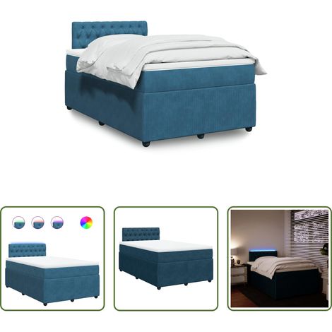vidaXL Surmatelas - Sommier à lattes de lit et matelas bleu 120x200 cm velours (1/5)