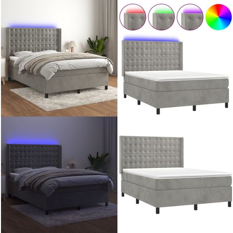 Sommier à lattes de lit matelas et LED Gris clair 140x190 cm - Lit Plateforme - Lit Capitonné - Lit Design - Lit Velours - Lit Avec Éclairage Led - Home & Living (1/5)