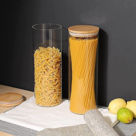 Set mit 2 Spaghetti-Gläsern à 2 Liter (71 oz) mit Bambusdeckeln – Aufbewahrung für Küchenvorräte