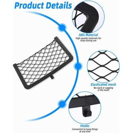 Filet Rangement pour Voiture 5PCS, 5 crochets,25 vis et 25 bouchons en plastique,Filet de Rangement de Coffre 3618CM,Volume élevé,Organizer Rangement Coffre Voiture,Van Aménagé pour voitures,bateaux (1/4)