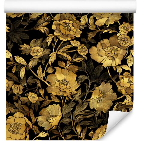 Papier peint Hibiscus doré, ocre et or, détails subtils, 50 x 1000 cm (1/5)